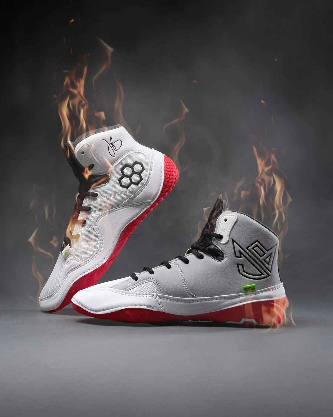JB1 Wrestling Shoes - White Hot flame